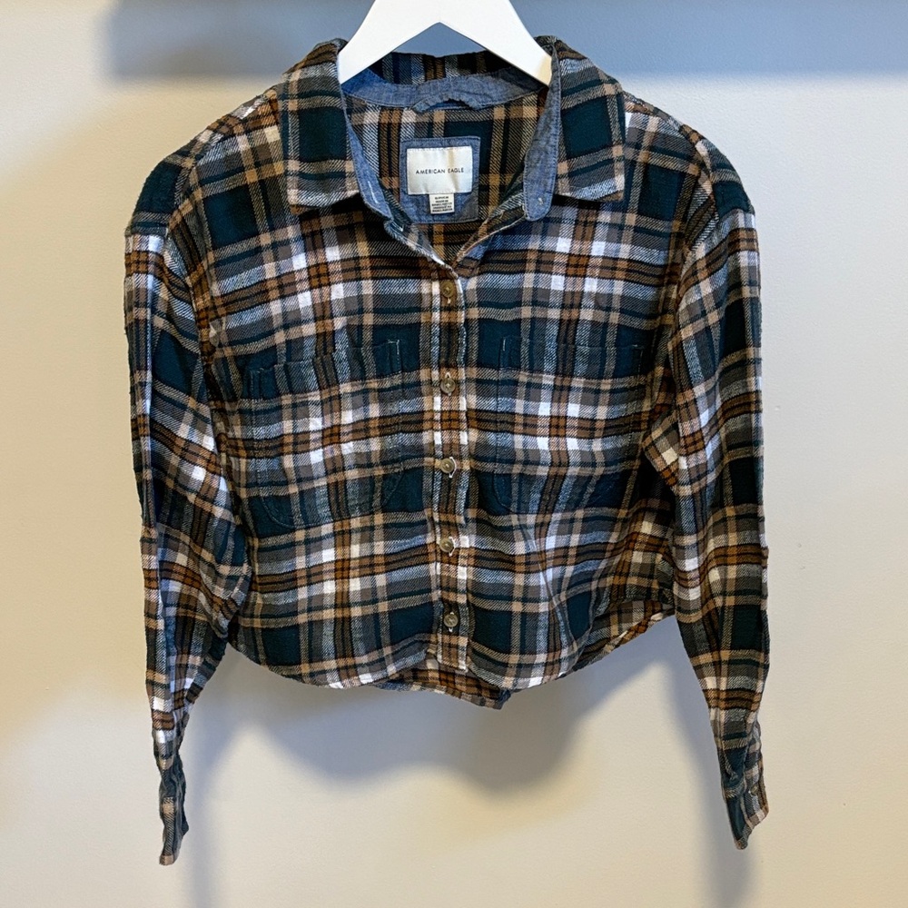 American Eagle Outfitters cropped plaid flannel.